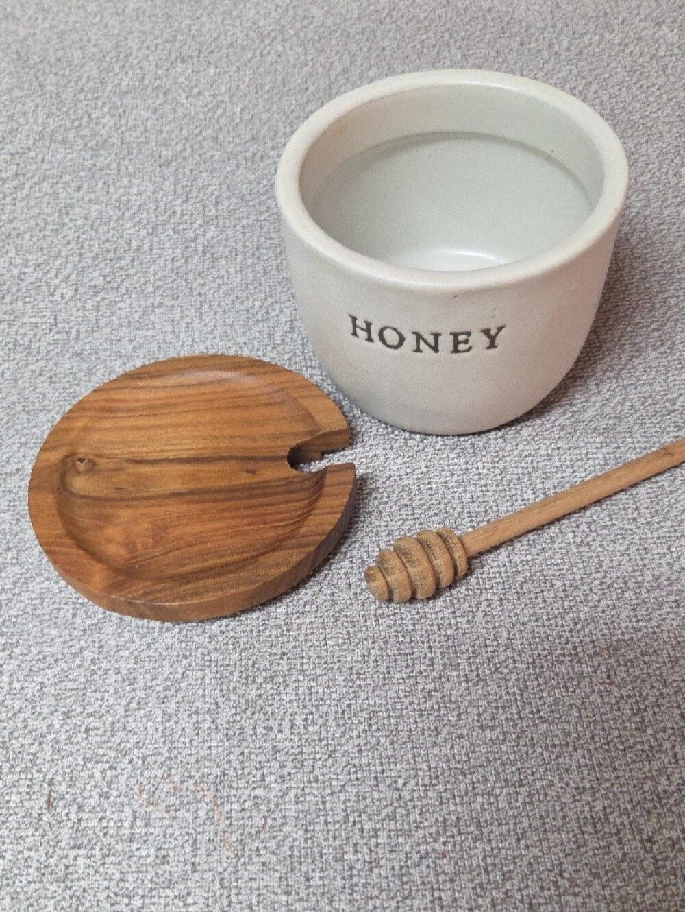 Hearth & Hand Cream Ceramic Honey Jar with Wood Lid